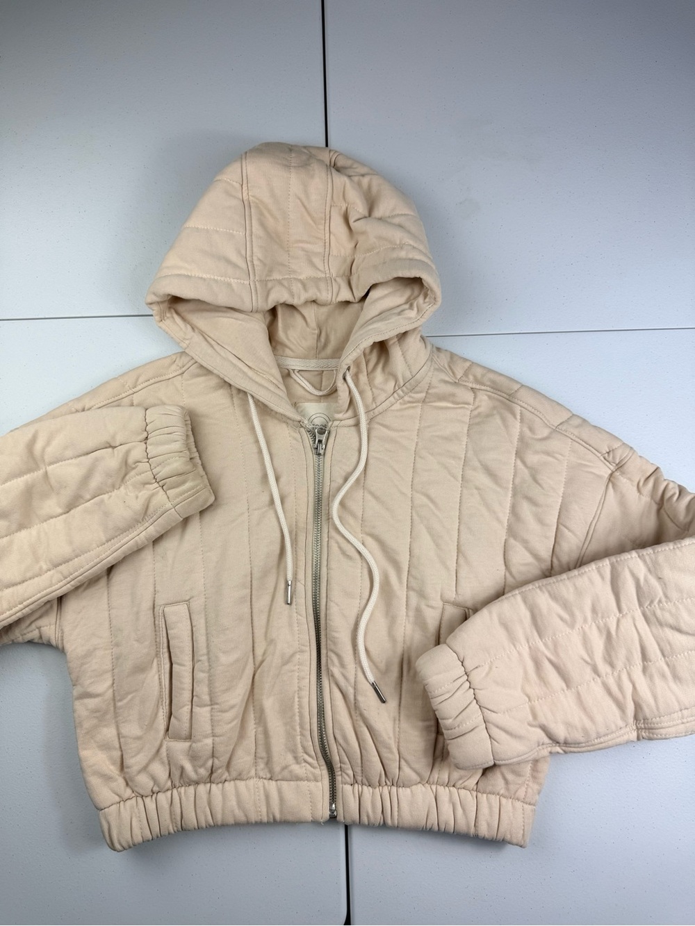 Stoosh Cream Quilted Hooded Zip-Up Jacket